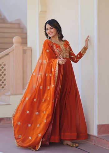Orange Anarkali With Heavy Zari Sequins Embroidered work