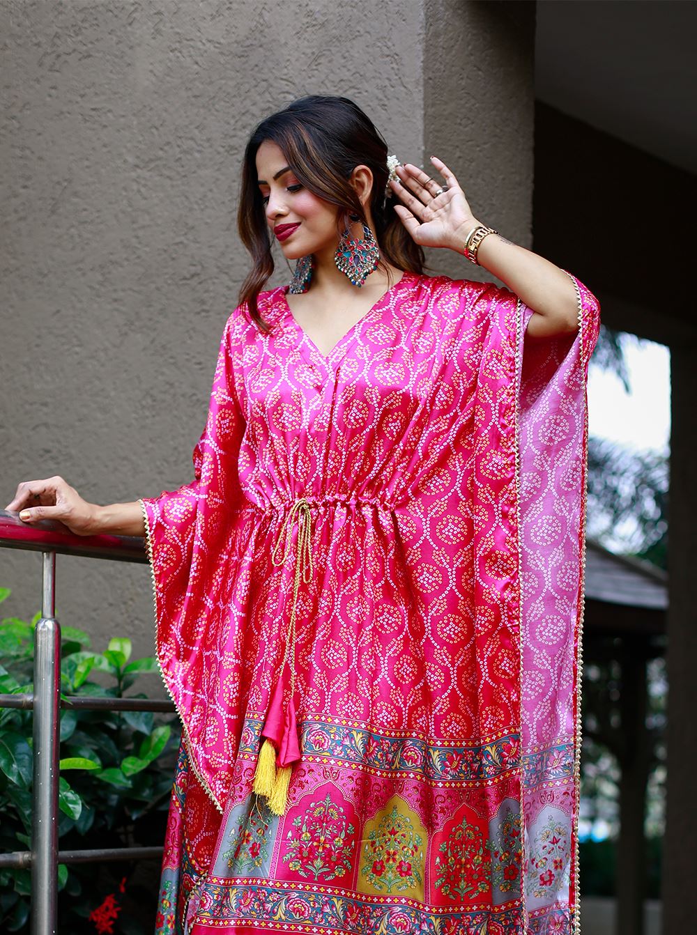 Pink Color Pure Gaji Silk Kaftan with Gotta Patti Tassels