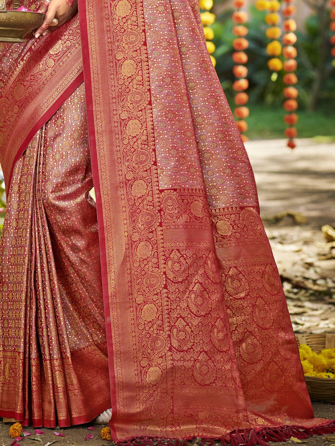 Pink Dharmavaram Silk Saree With Elegant Flow and Traditional Feel