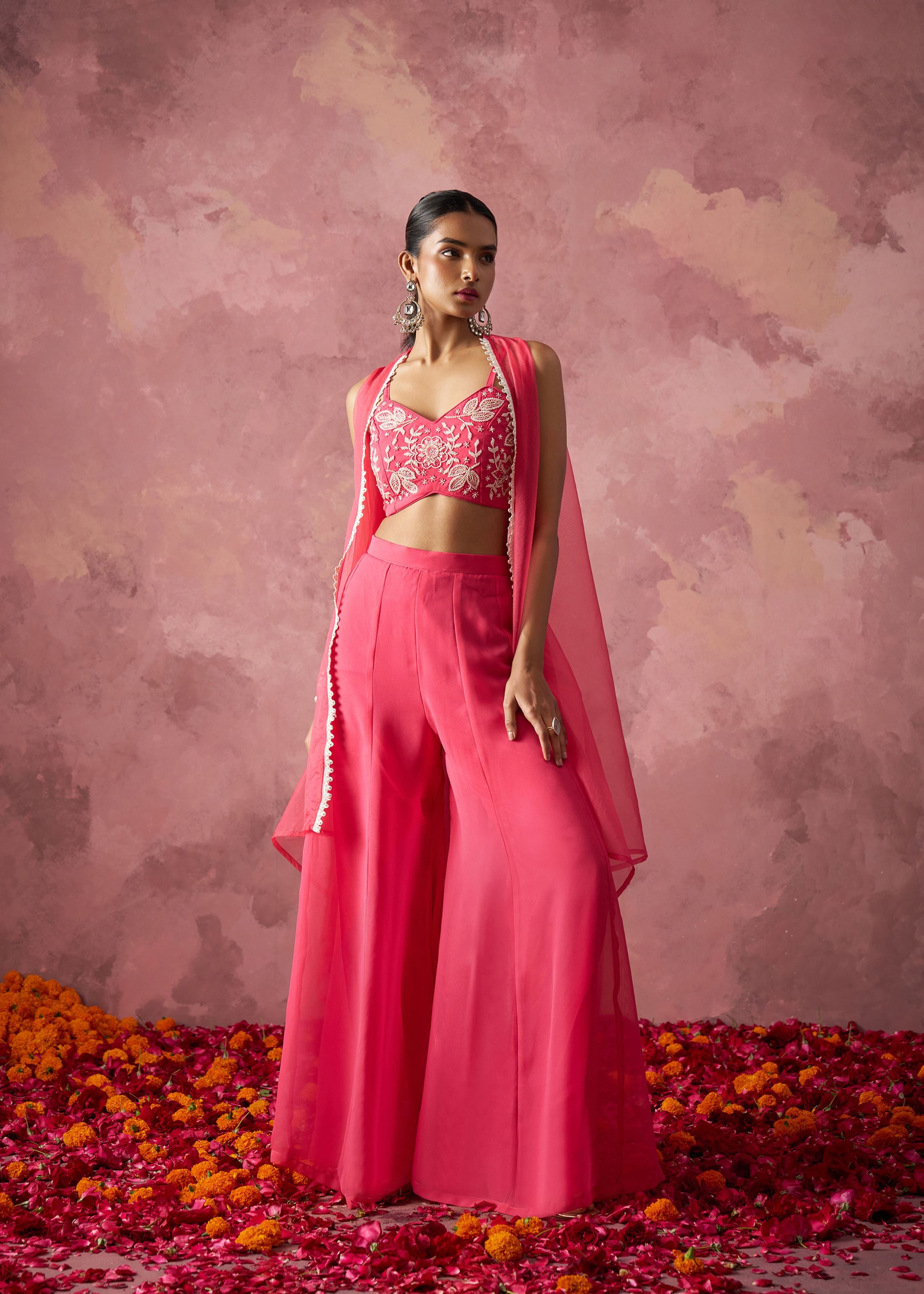 Pink Georgette Lehenga with Pure Khatli Work Blouse