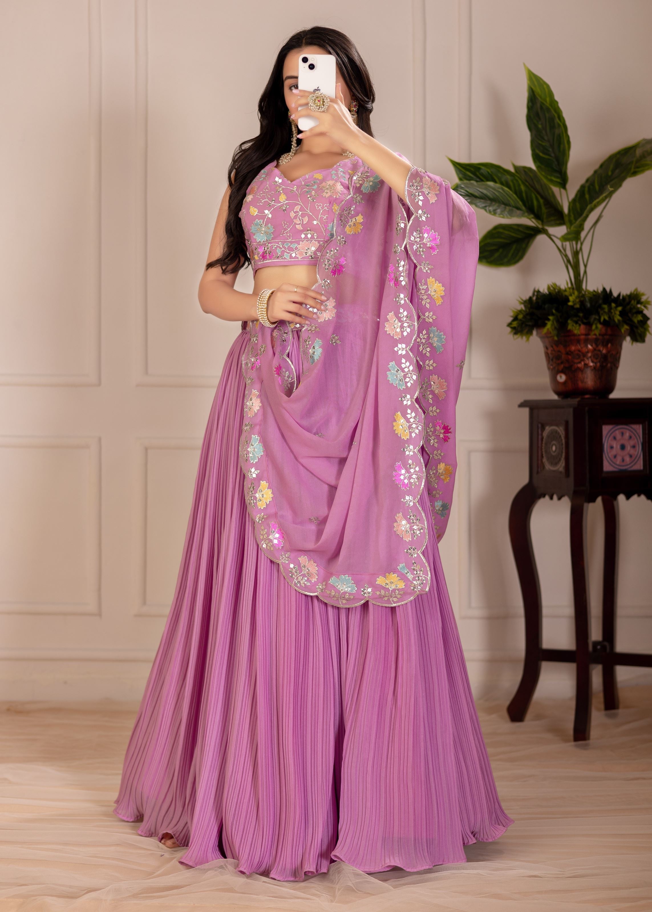 Pink Lehenga Choli With Embroidery With Multi Thread Sequence Work