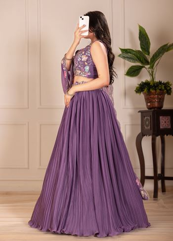 Purple Lehenga Choli With Embroidery With Multi Thread Sequence Work
