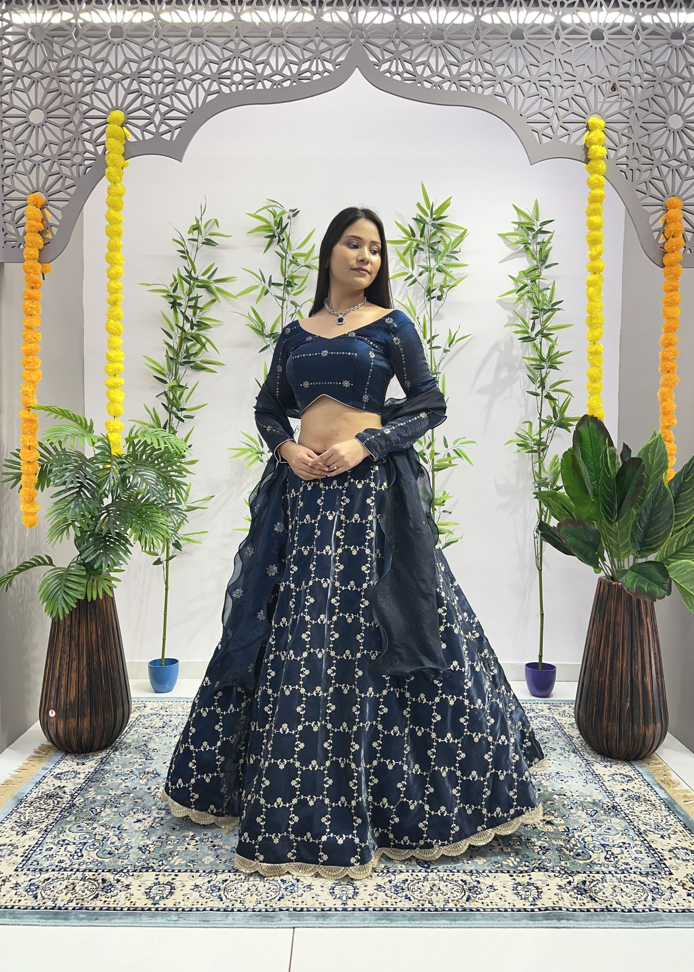Rama Lehenga Choli With Heavy Embroidery Thread Sequins Work