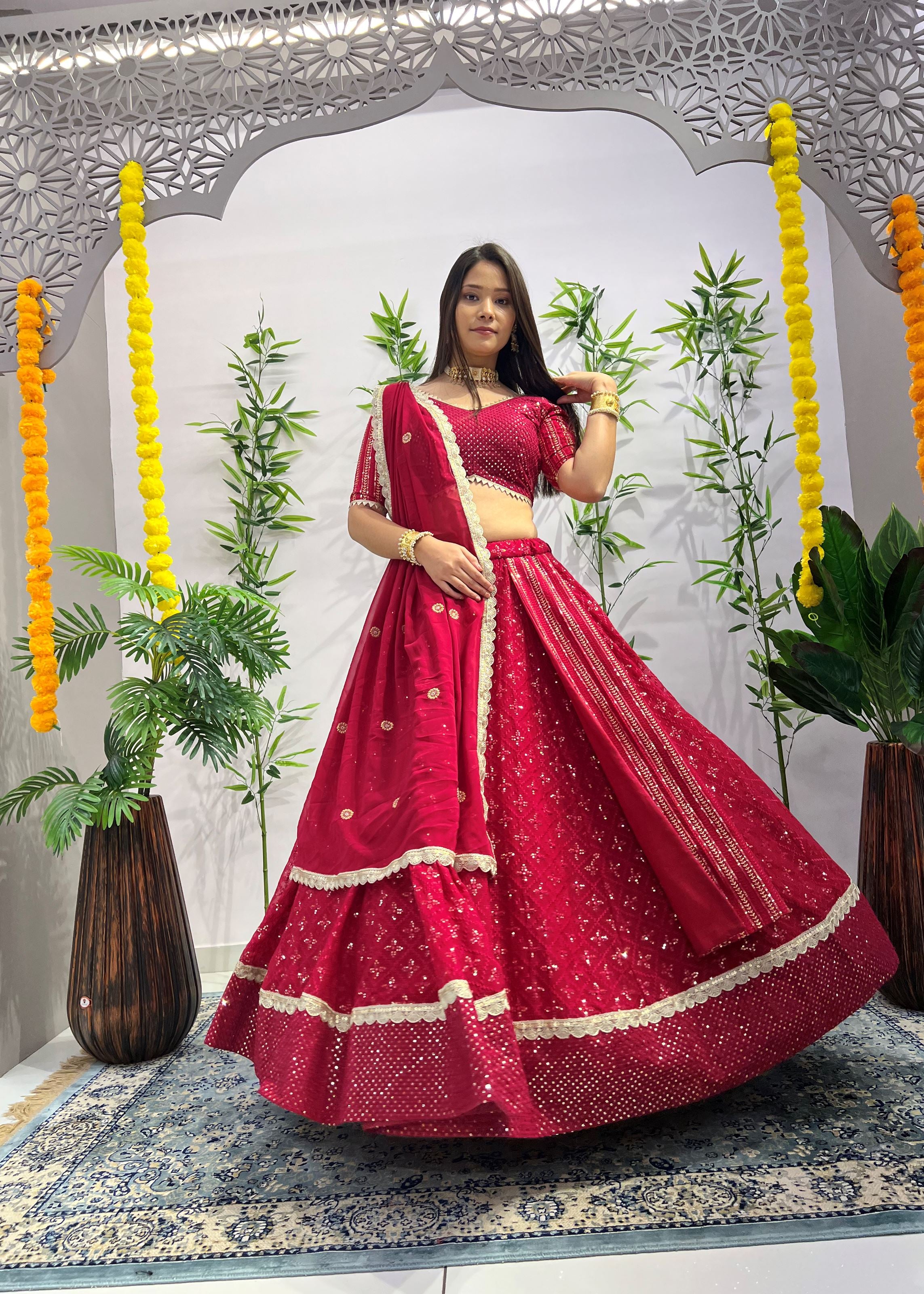 Rani Pink Lehenga Choli With Heavy Embroidery Thread Sequins Work