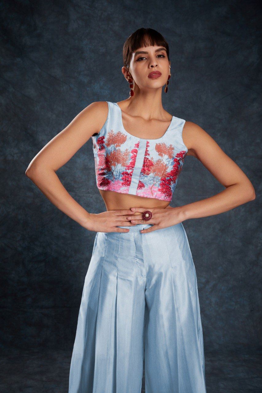 Sky Blue Co-Ord Set with Printed Work