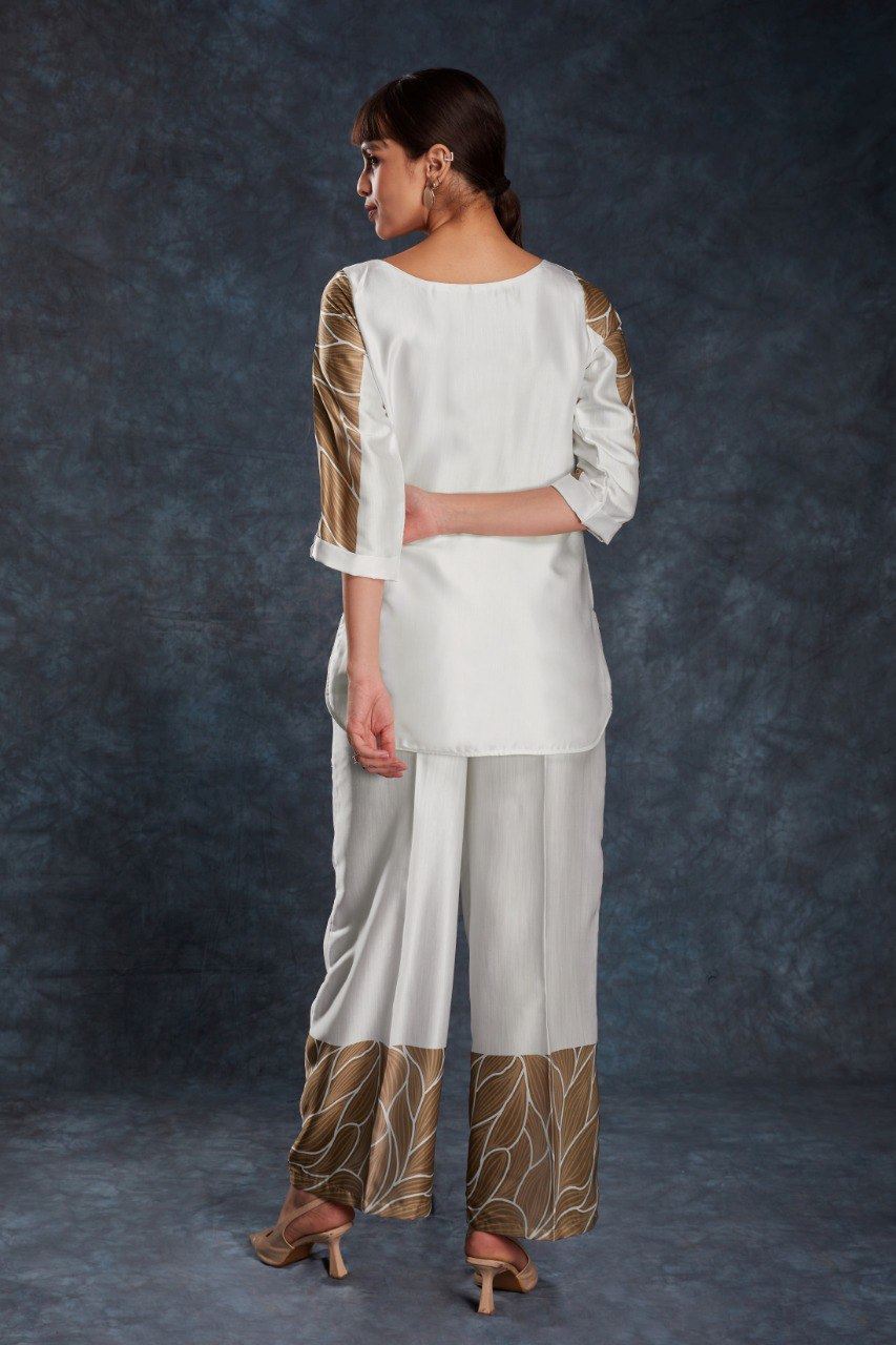 White Co-Ord Set with Printed Work