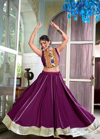 Wine Classic Rayon Lehenga Choli with Lace Border Gota Patti Touches
