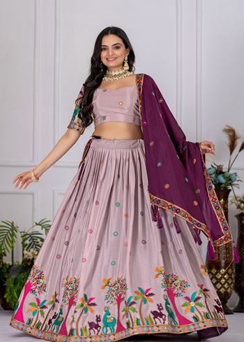 Wine Lehenga Choli With Heavy Embroidery With Multi Color Thread Sequence Work