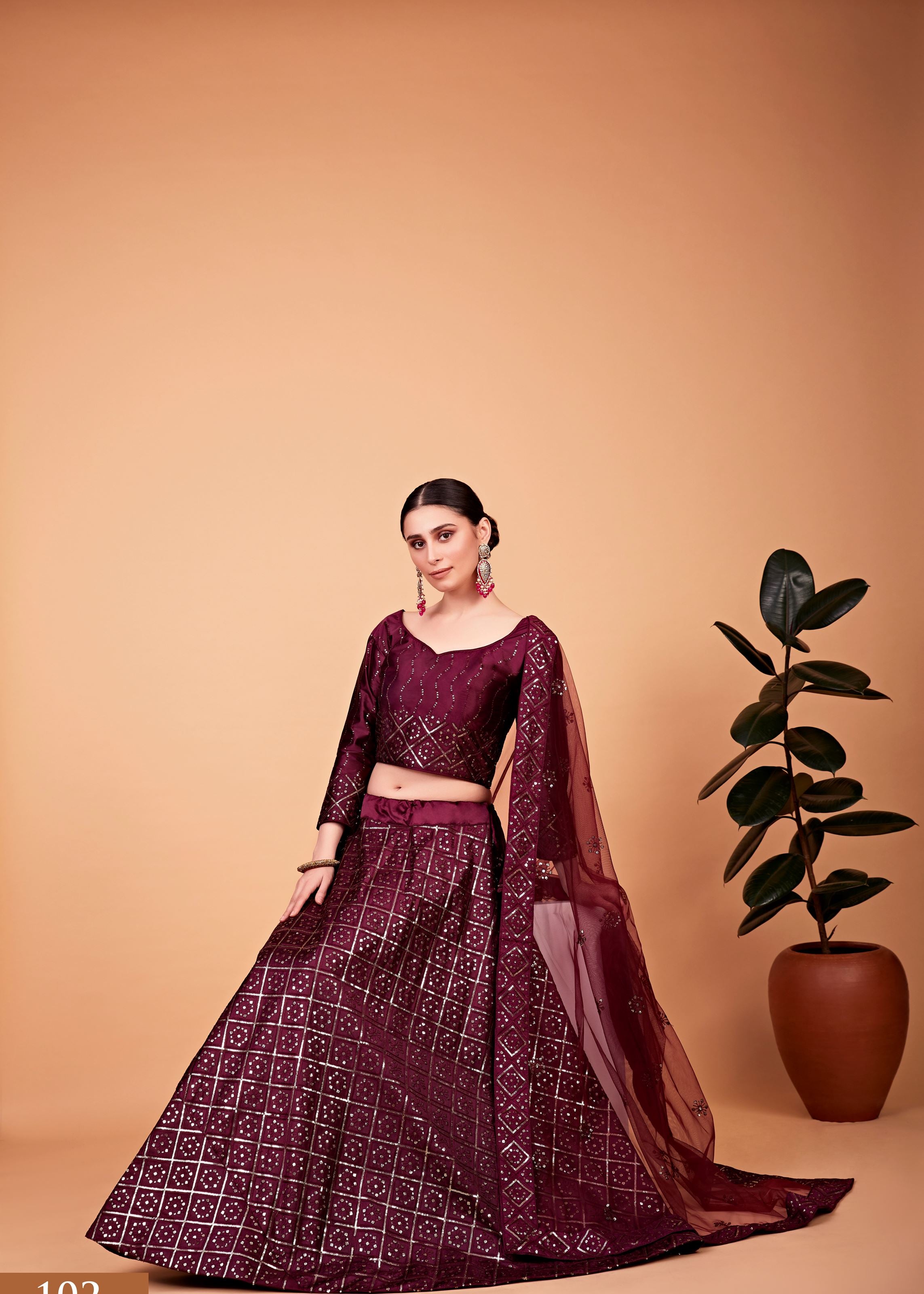 Wine Lehenga Choli With Thread And Sequins Embroidered Work