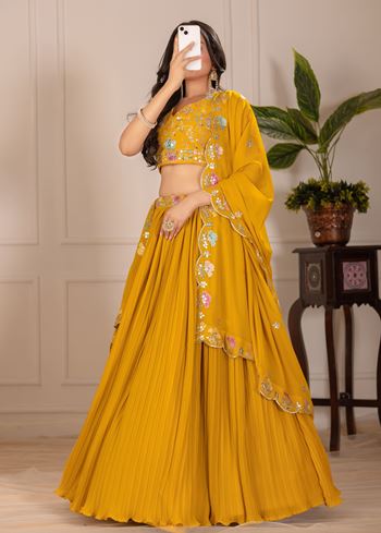 Yellow Lehenga Choli With Embroidery With Multi Thread Sequence Work