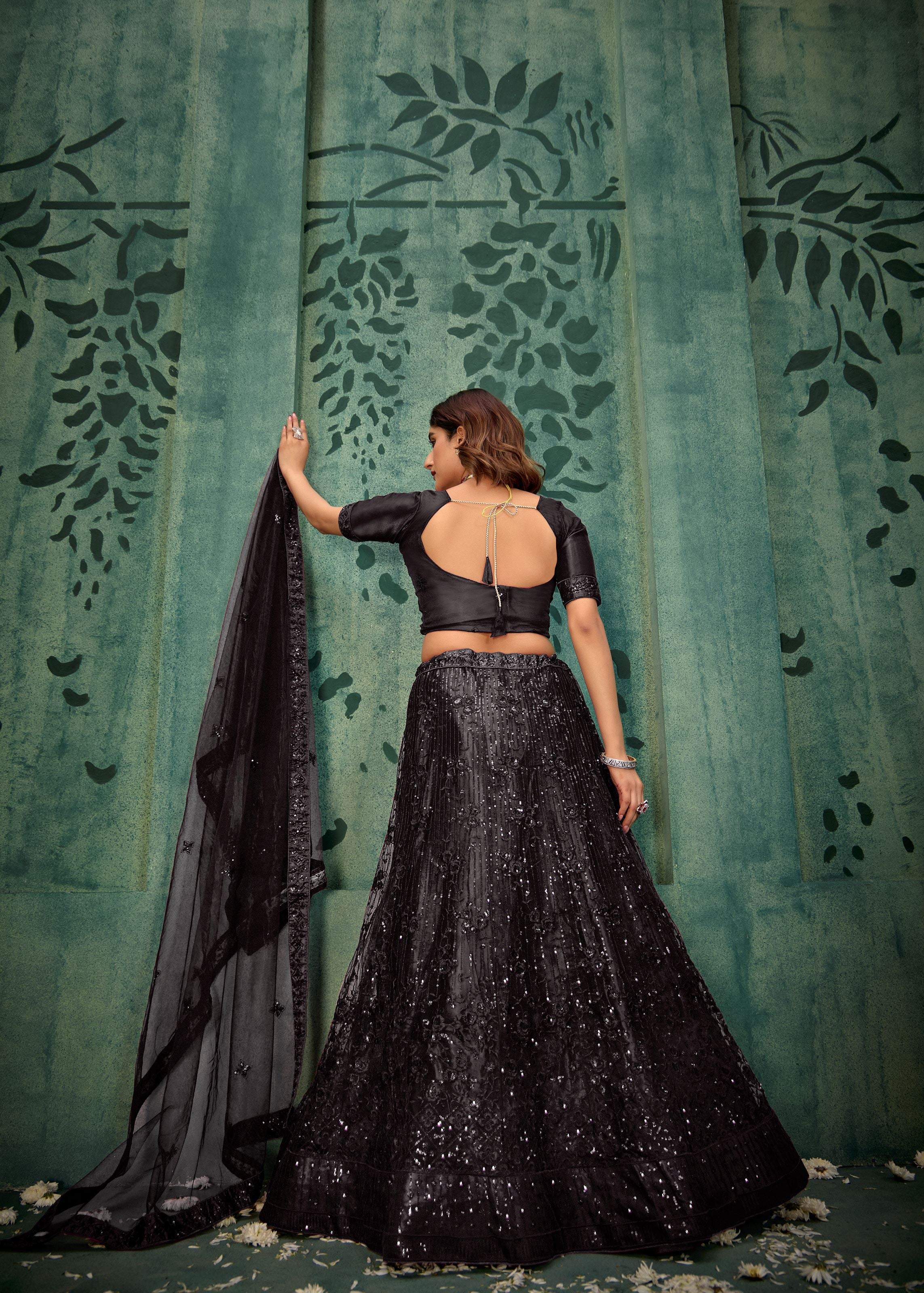 Black Lehenga Choli With Heavy Sequence Embroidered
