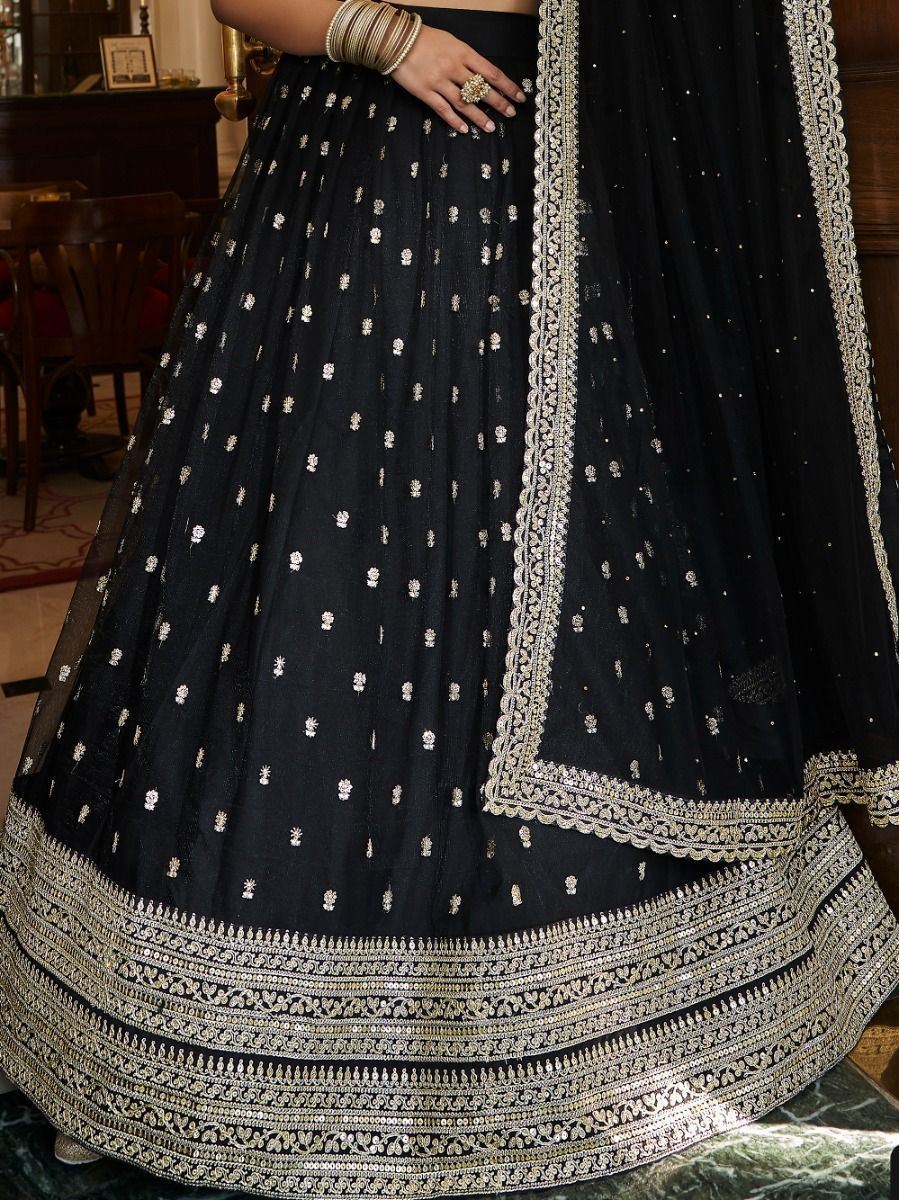 Black Lehenga Choli With Thread and Sequence Embroidery Work