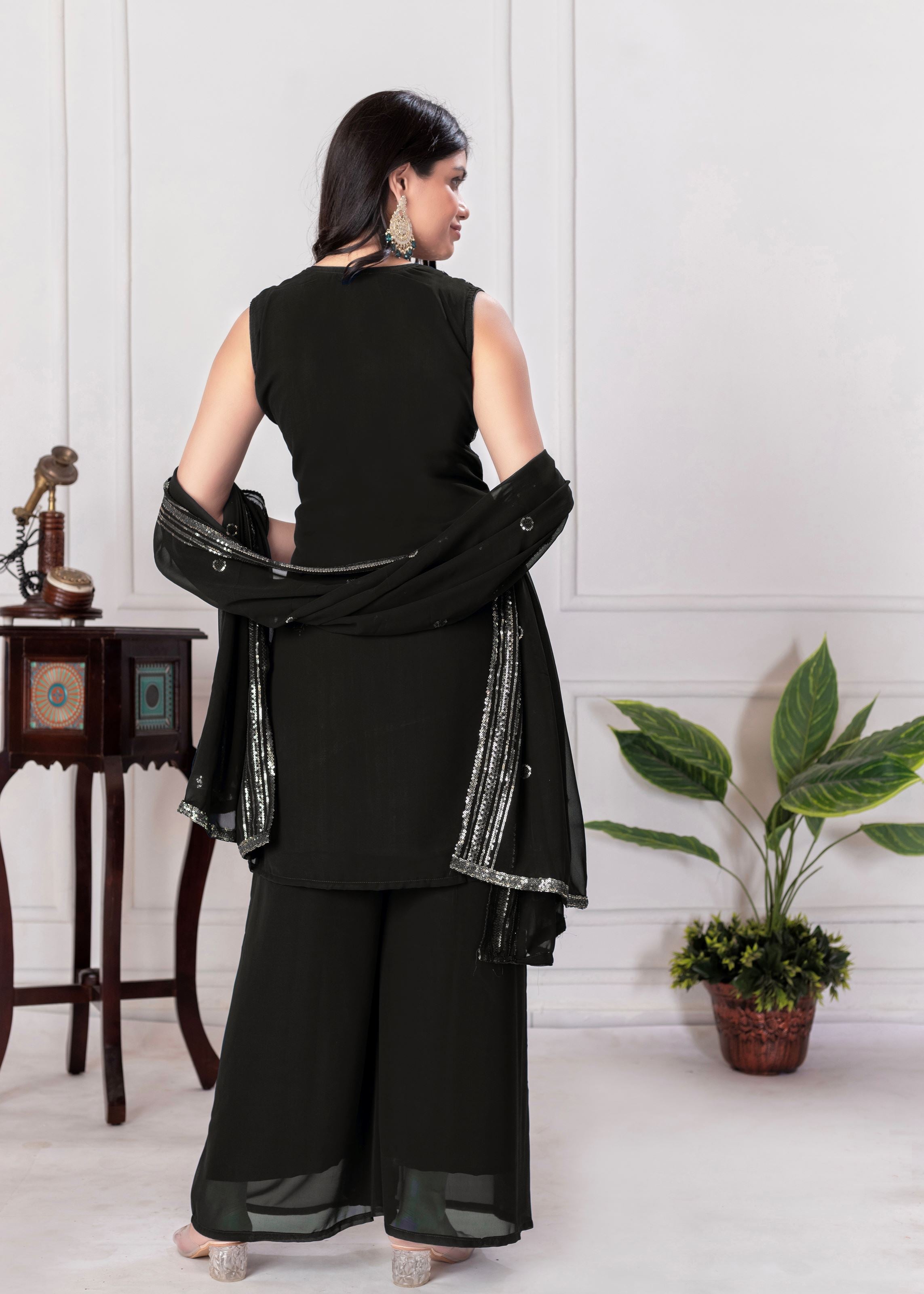Black Sharara Dress With Sequence Embroidered