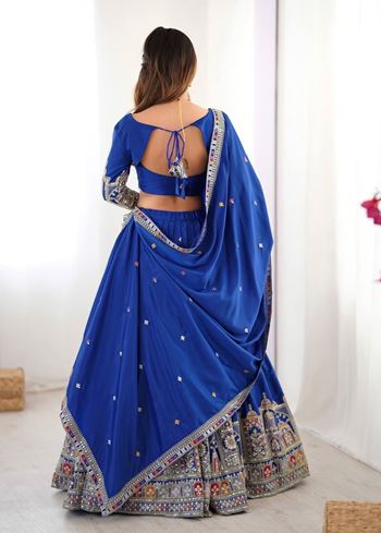 Blue Lehenga Choli With Coding Dori With Thread Sequnce Work