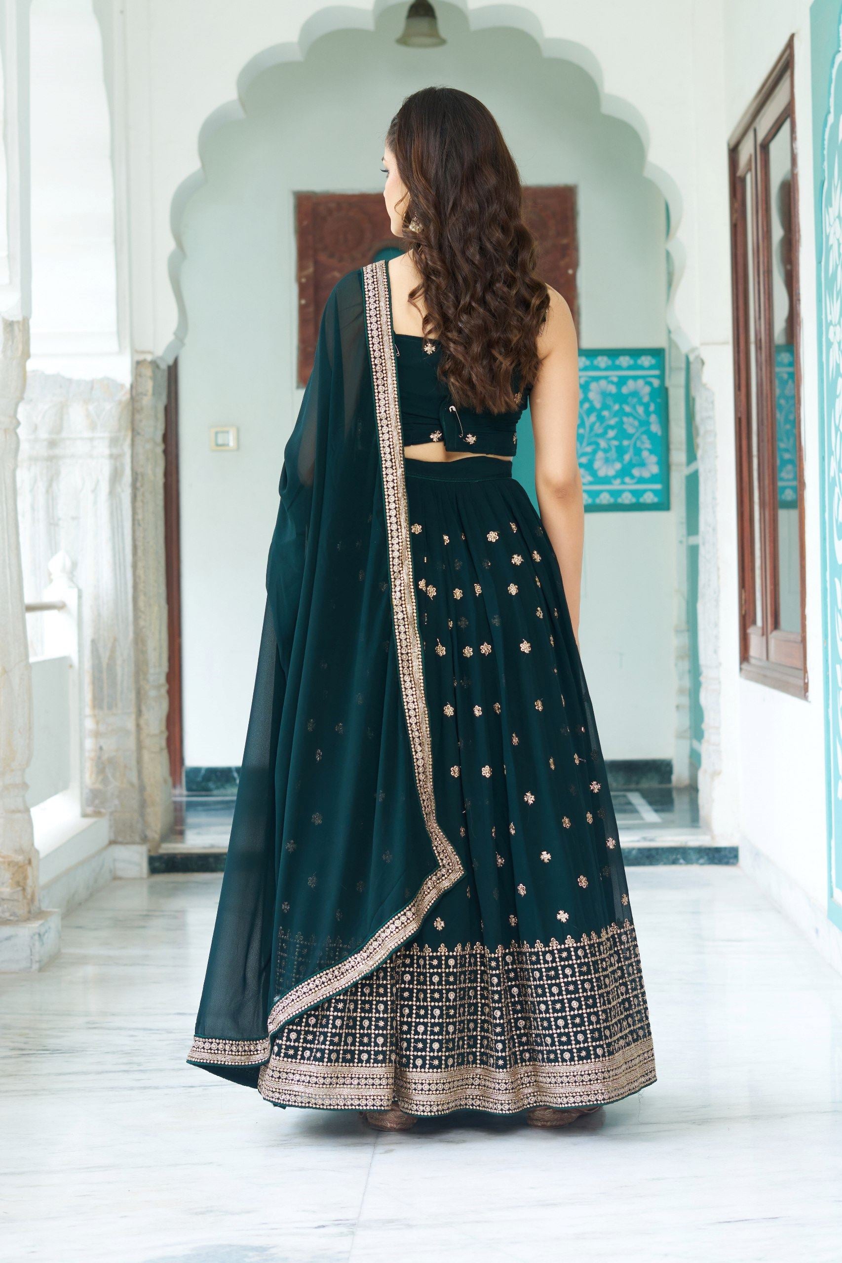 Green Lehenga Choli With Heavy Embroidery Withmulti Thread Sequence Work