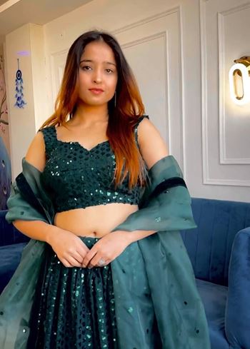 Green Lehenga Choli With Sequins Work