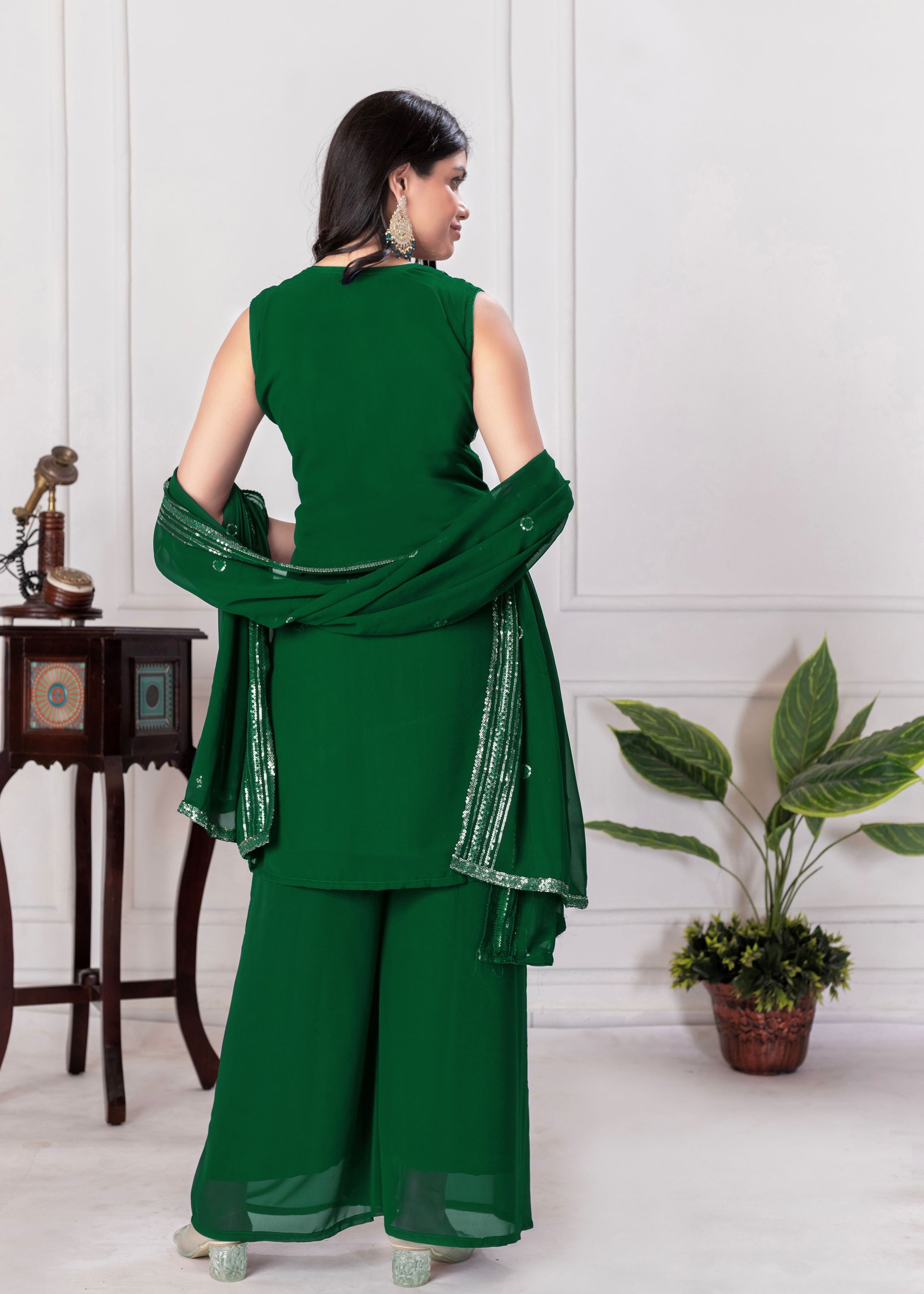 Green Sharara Dress With Sequence Embroidered