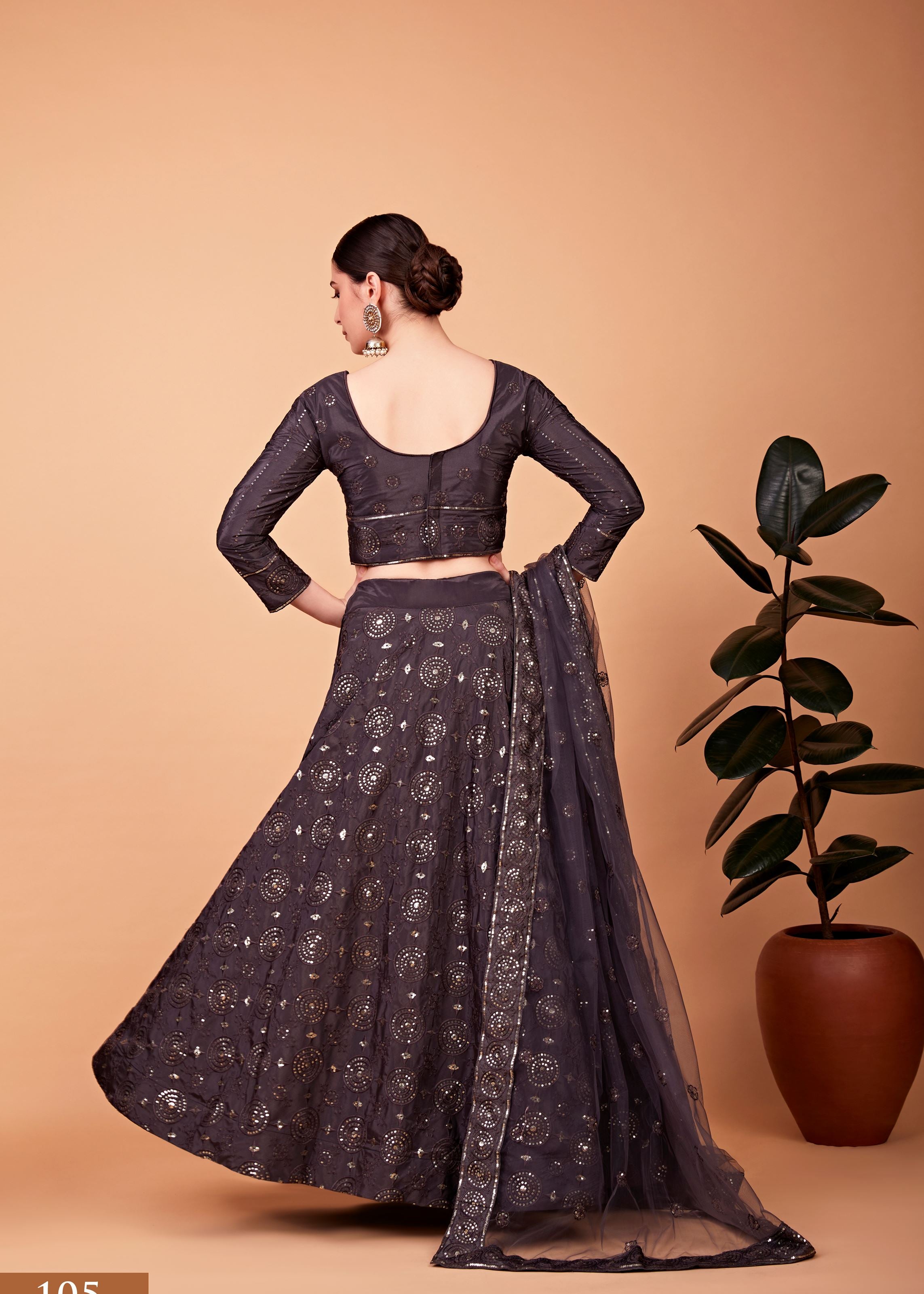 Grey Lehenga Choli With Thread And Sequins Embroidered Work