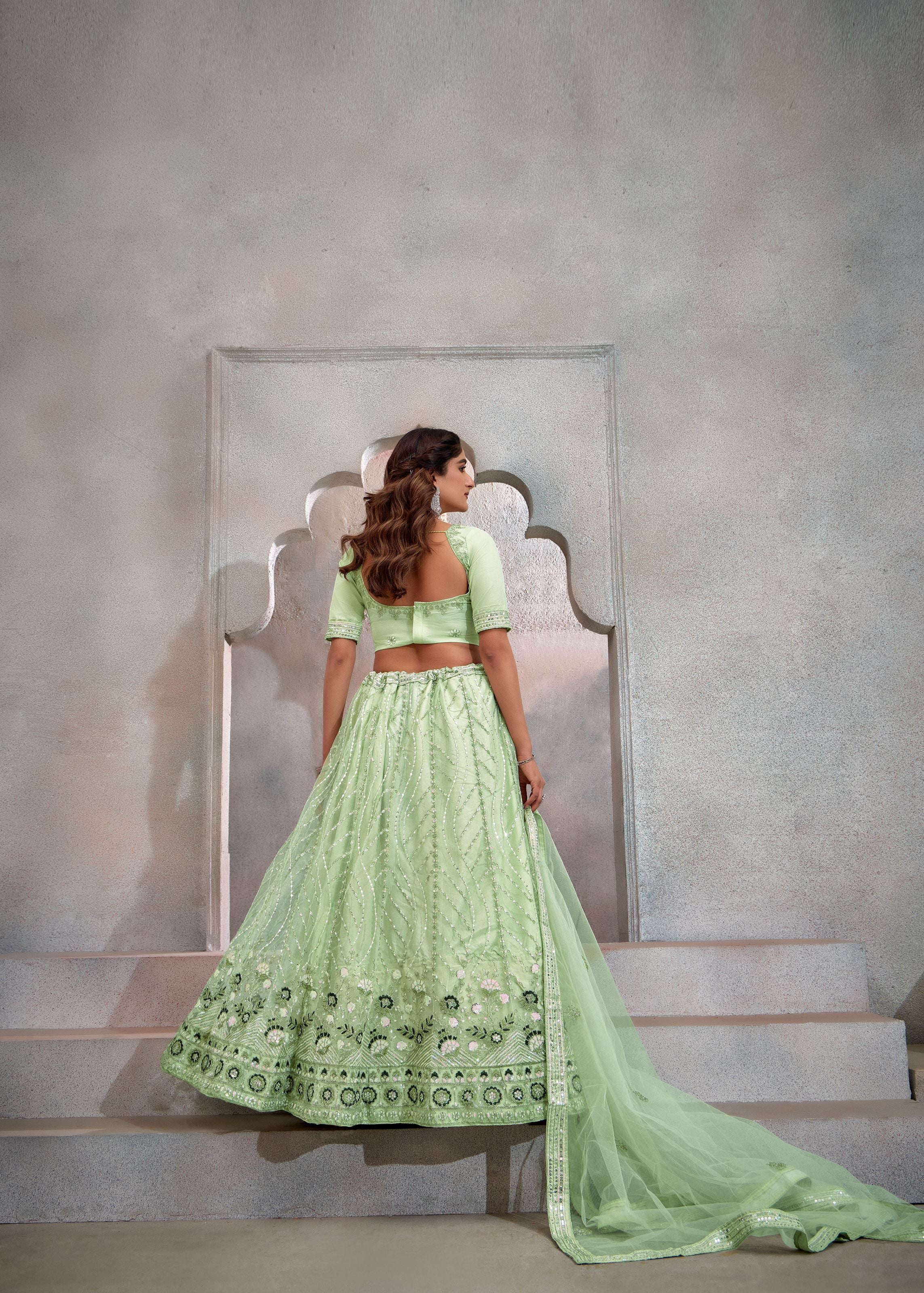 Pista Lehenga Choli With Heavy Sequence Embroidered