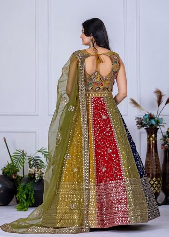 Multicolor Lehenga Choli With Embroidery With Multi Thread Sequence Work