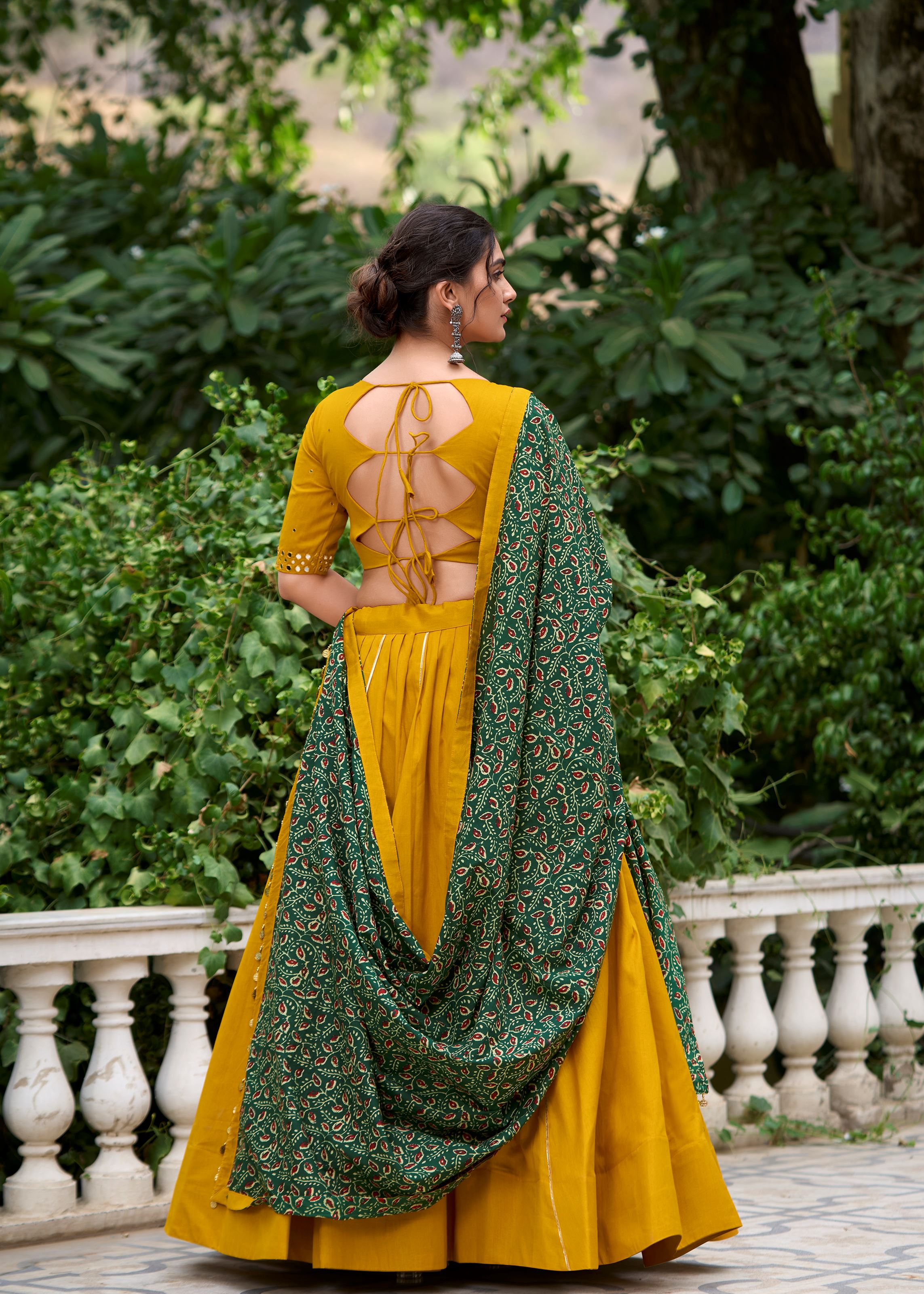 Mustard Pure Cotton Plain Lehenga Choli Accented with Subtle Gota Patti Elegance