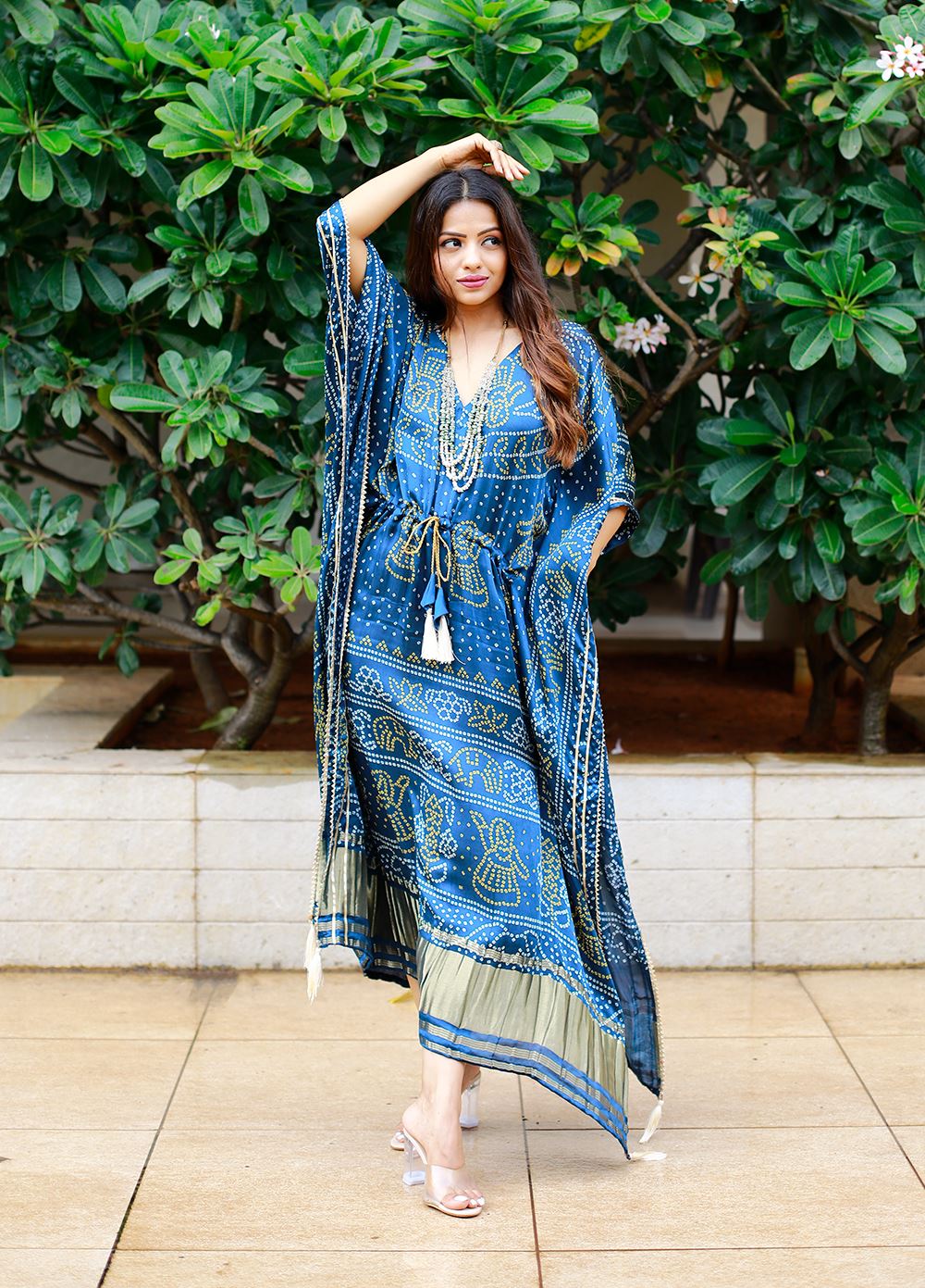Navy blue Color Pure Gaji Silk Kaftan with Gotta Patti Tassels