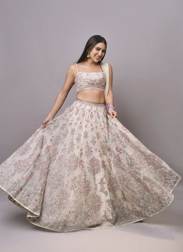 Offwhite Georgette Lehenga with Sequins Thread Work