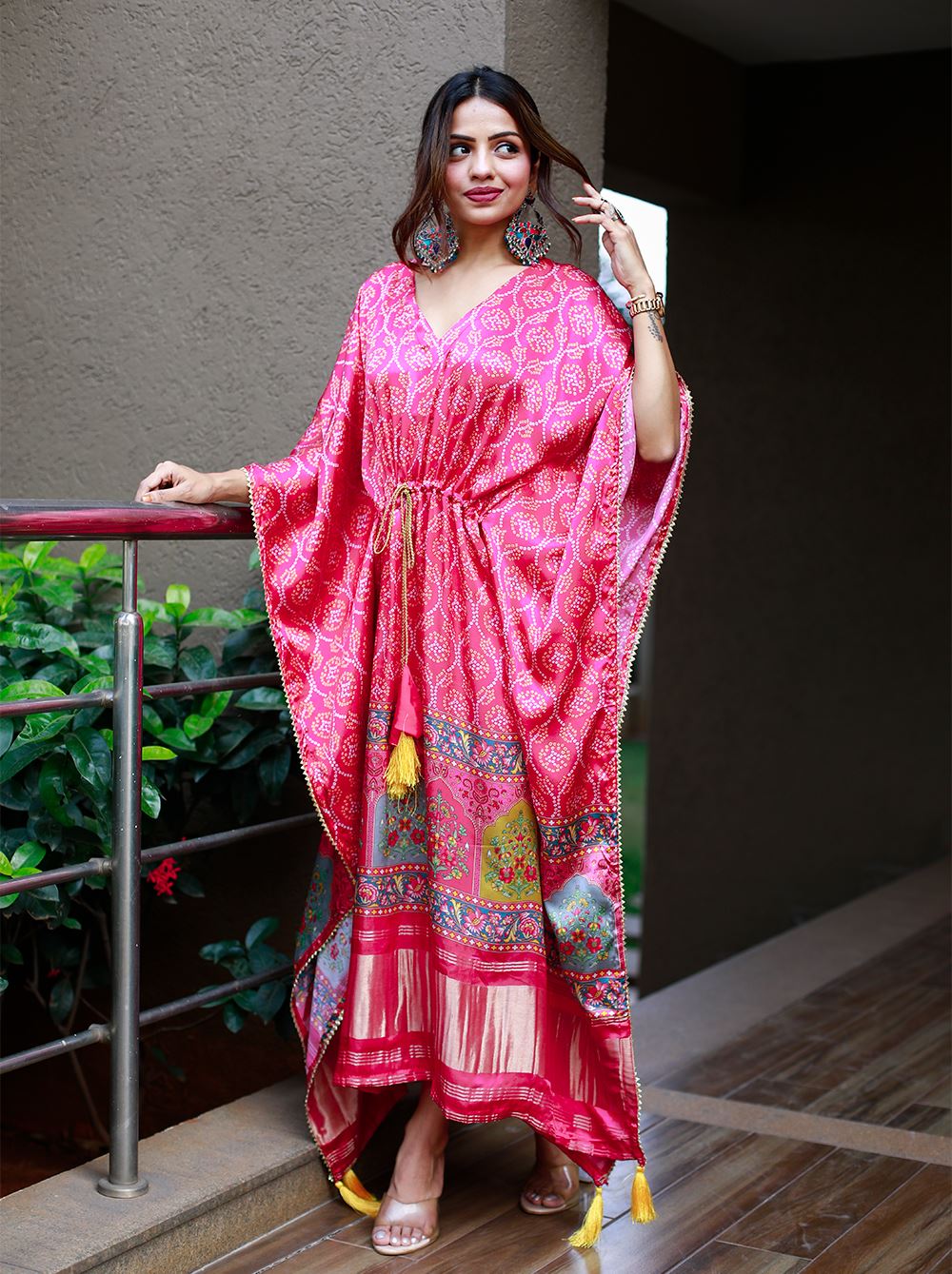 Pink Color Pure Gaji Silk Kaftan with Gotta Patti Tassels