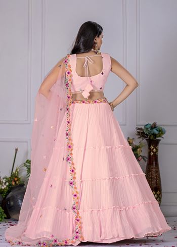 Pink Lehenga Choli With Embroidery With Multi Thread Sequence Work
