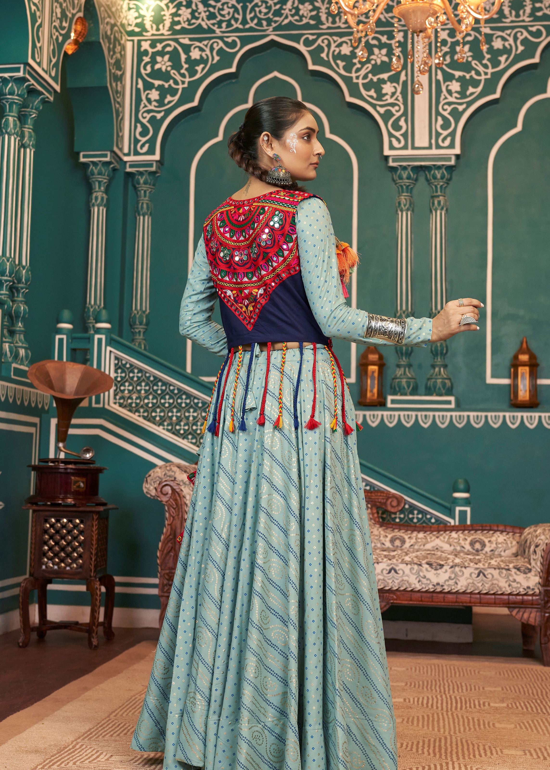 Pistagreen Lehenga Choli With Embroidered Work