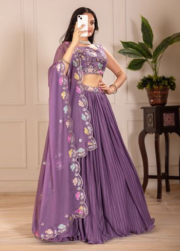 Purple Lehenga Choli With Embroidery With Multi Thread Sequence Work