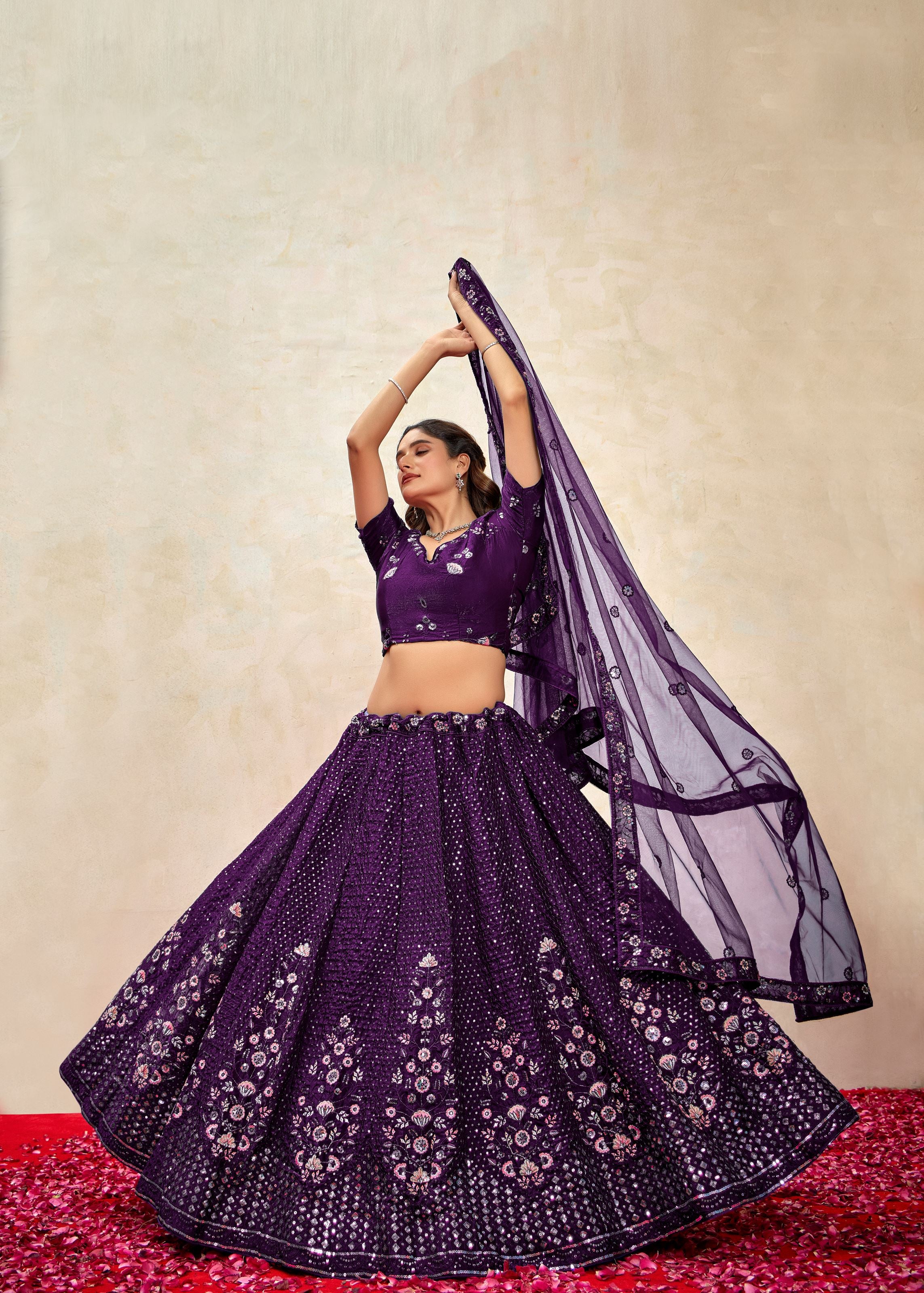 Purple Lehenga Choli With Heavy Sequence Embroidered