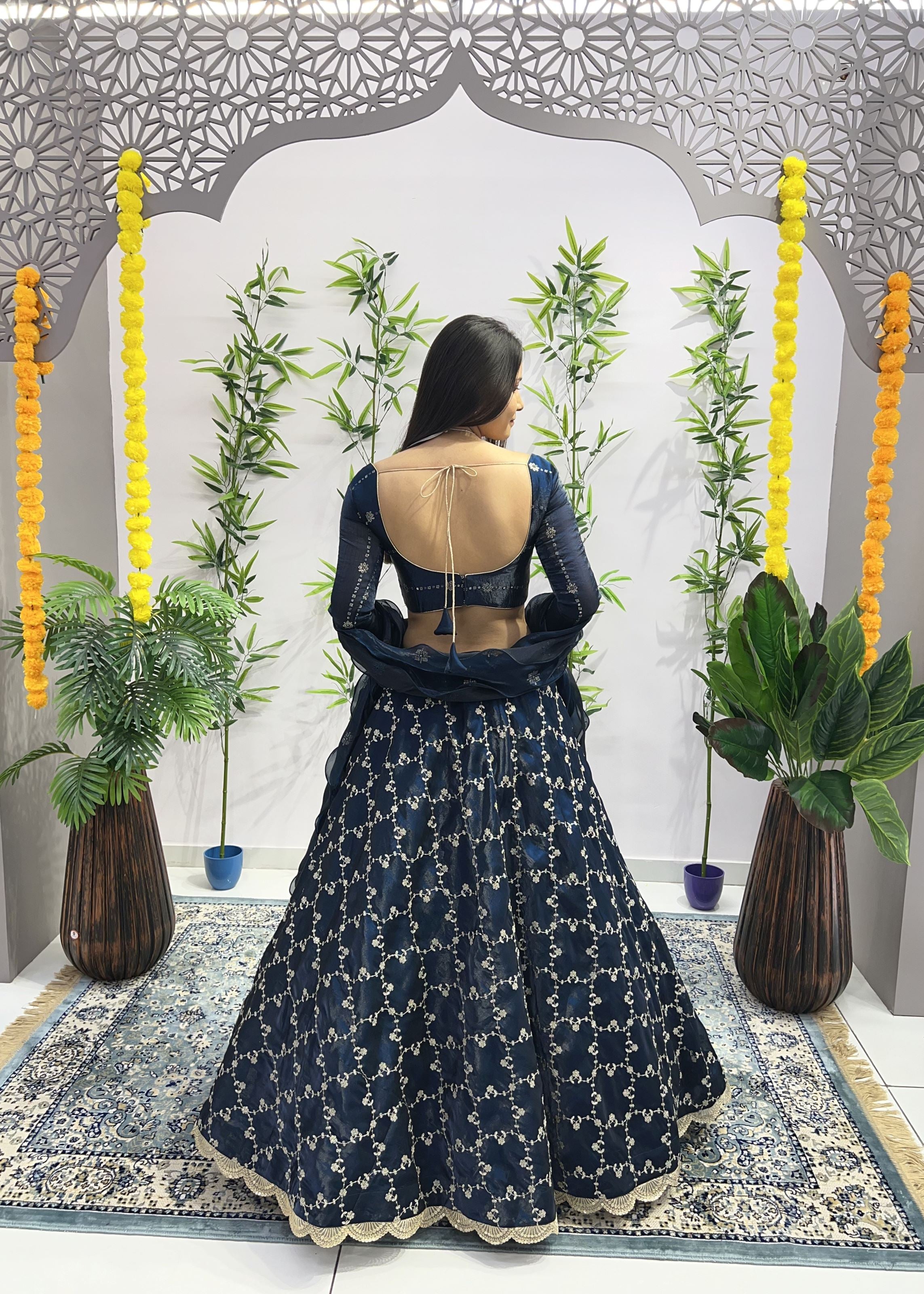 Rama Lehenga Choli With Heavy Embroidery Thread Sequins Work