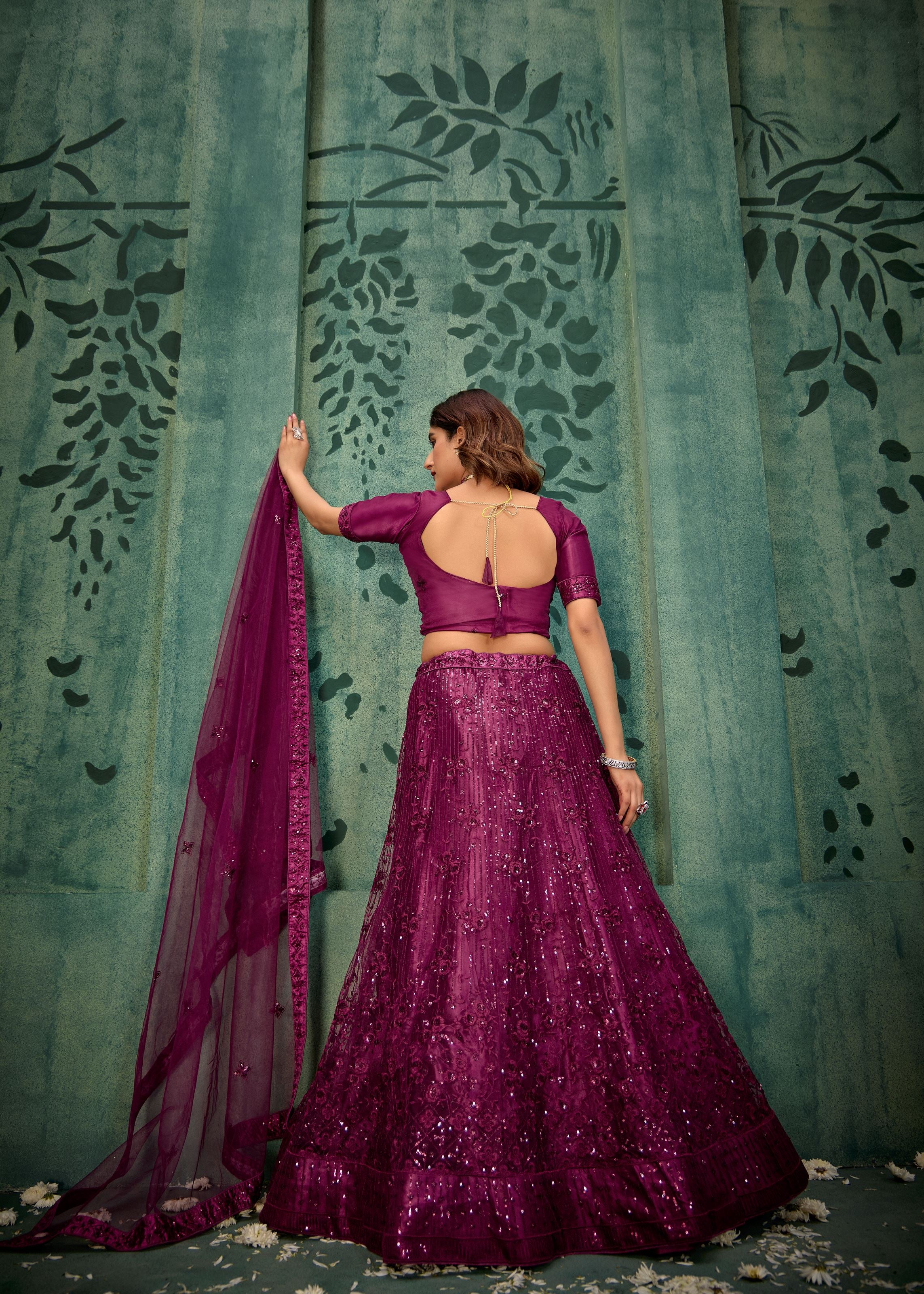 Wine Lehenga Choli With Heavy Sequence Embroidered