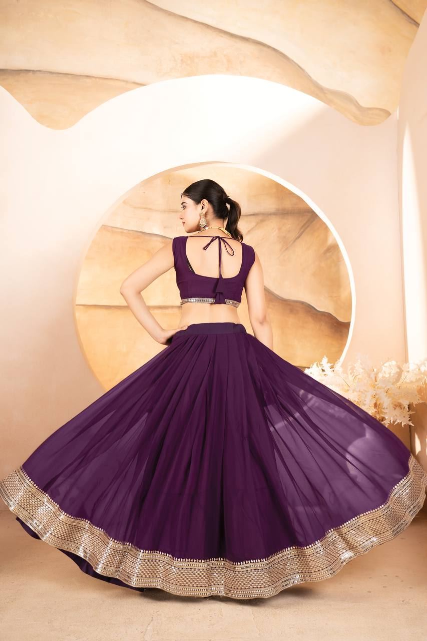 Wine Lehenga Choli With Sequins Embroidered Work