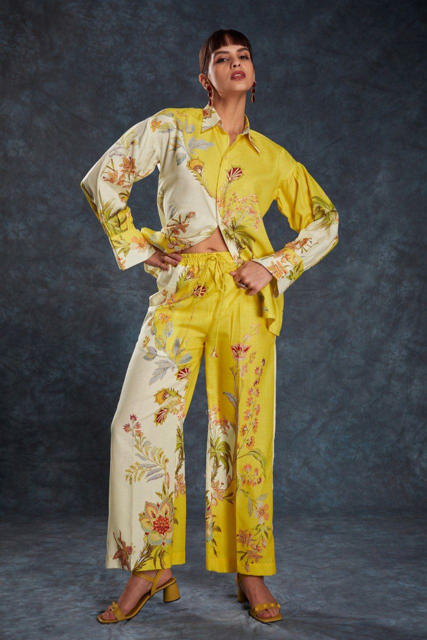 Yellow Co-Ord Set with Printed Work