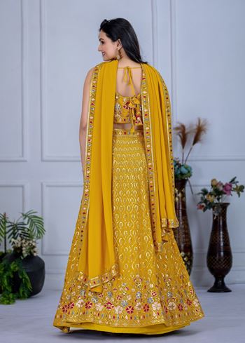 Yellow Lehenga Choli With Embroidery With Multi Thread Sequence Work