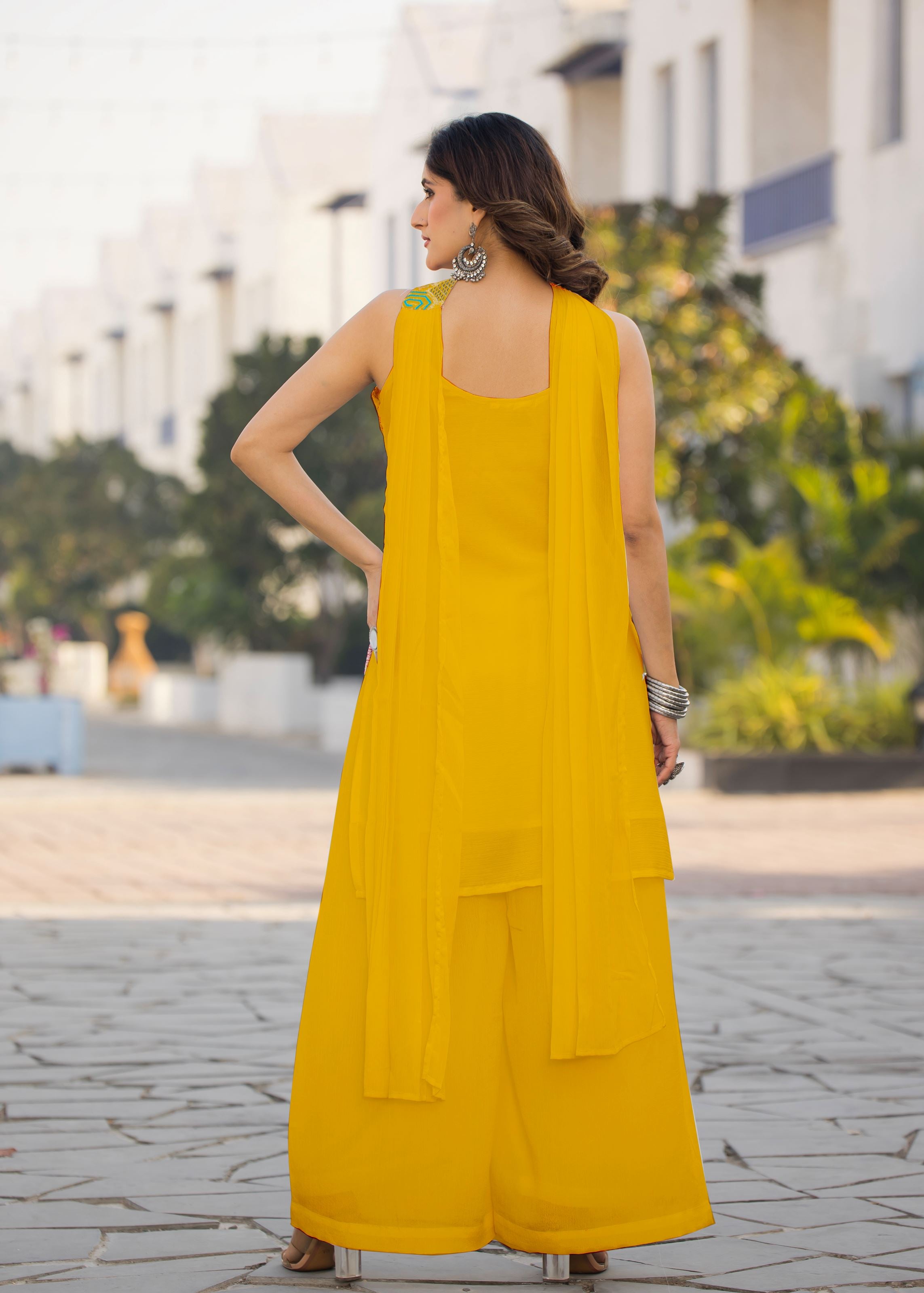 Yellow Sharara Dress With Embroidery Work