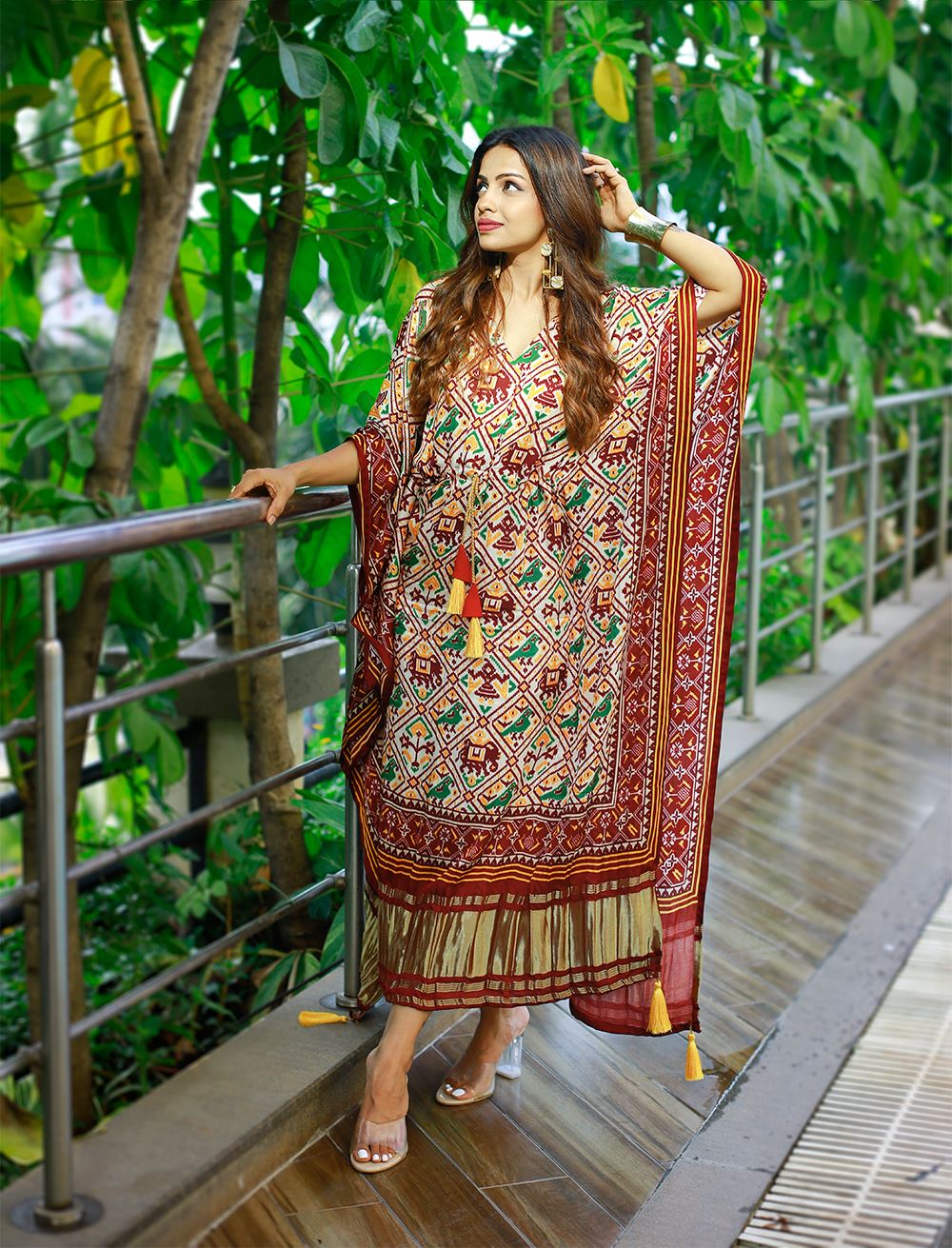 Brown Color Pure Gaji Silk Kaftan with Gotta Patti Tassels