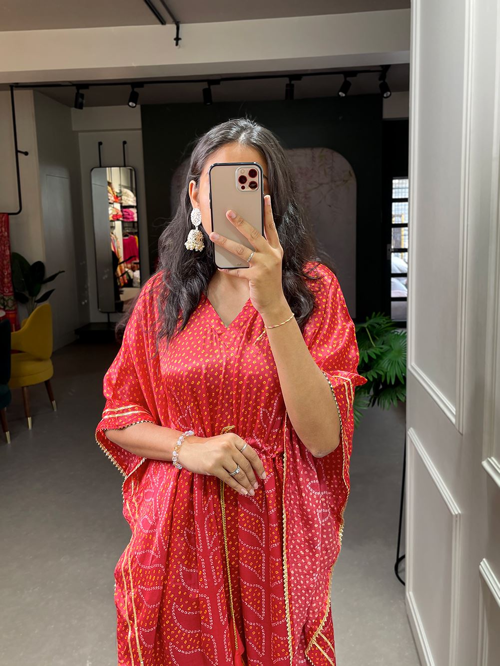 Red Color Pure Gaji Silk Kaftan with Gotta Patti Tassels