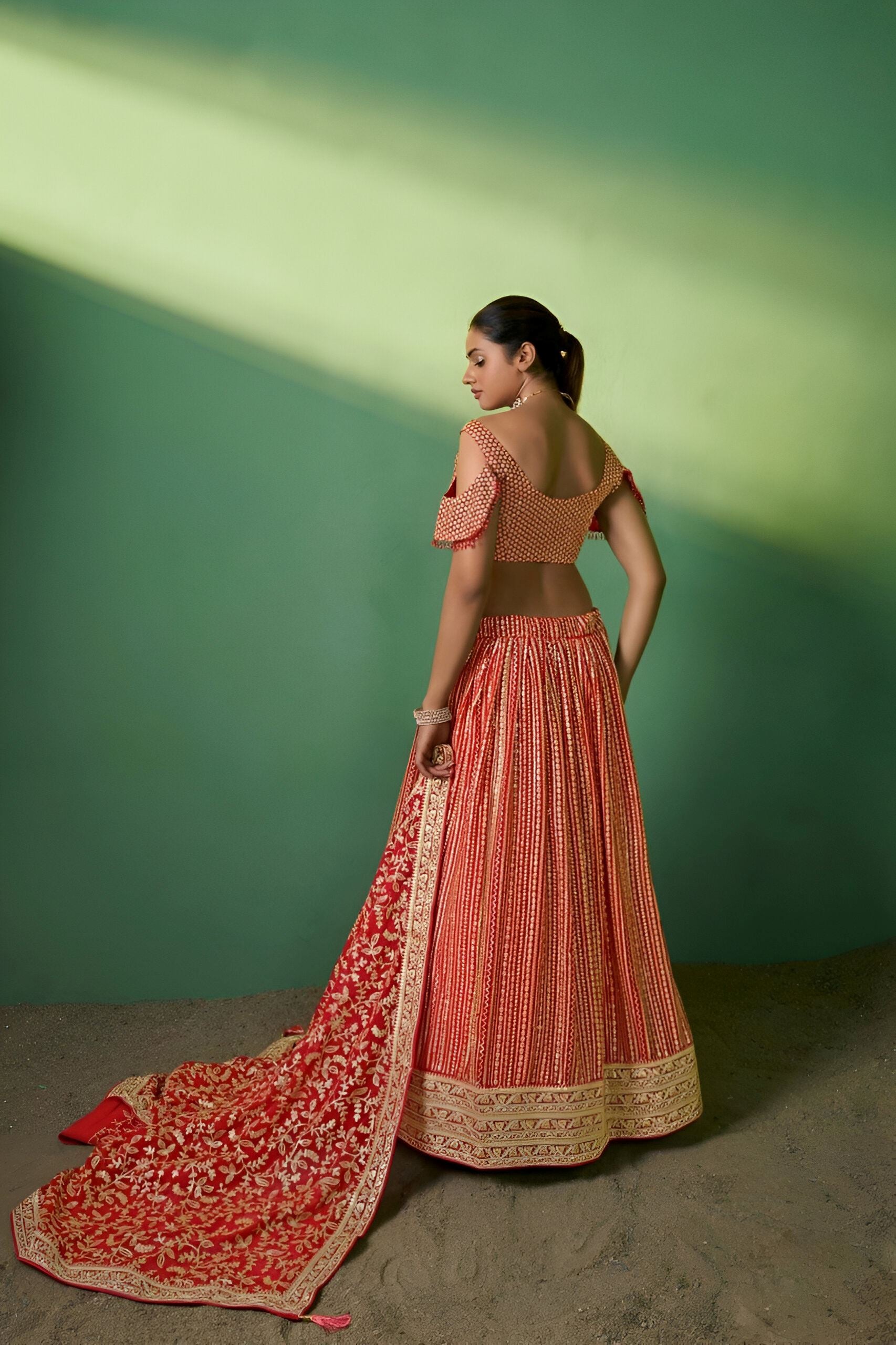 Red Lehenga Choli with Heavy Embroidery, Sequence work