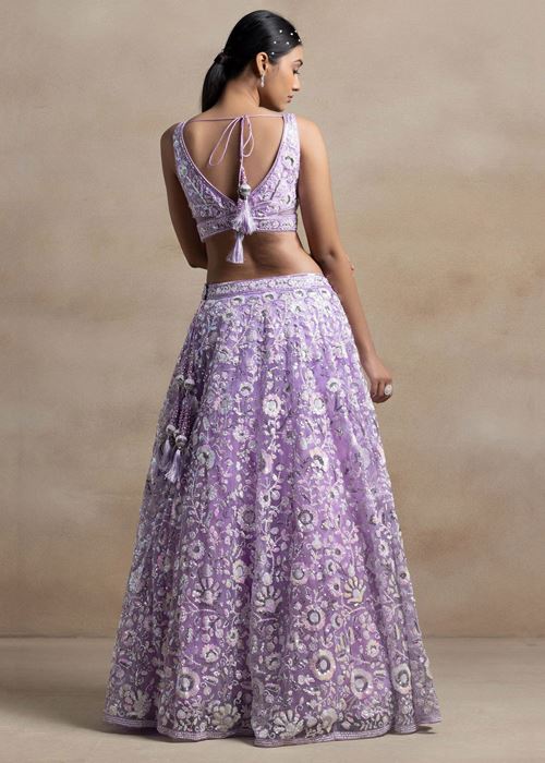Adorable Lavender Sequins Net Bridesmaid Lehenga Choli With Dupatta