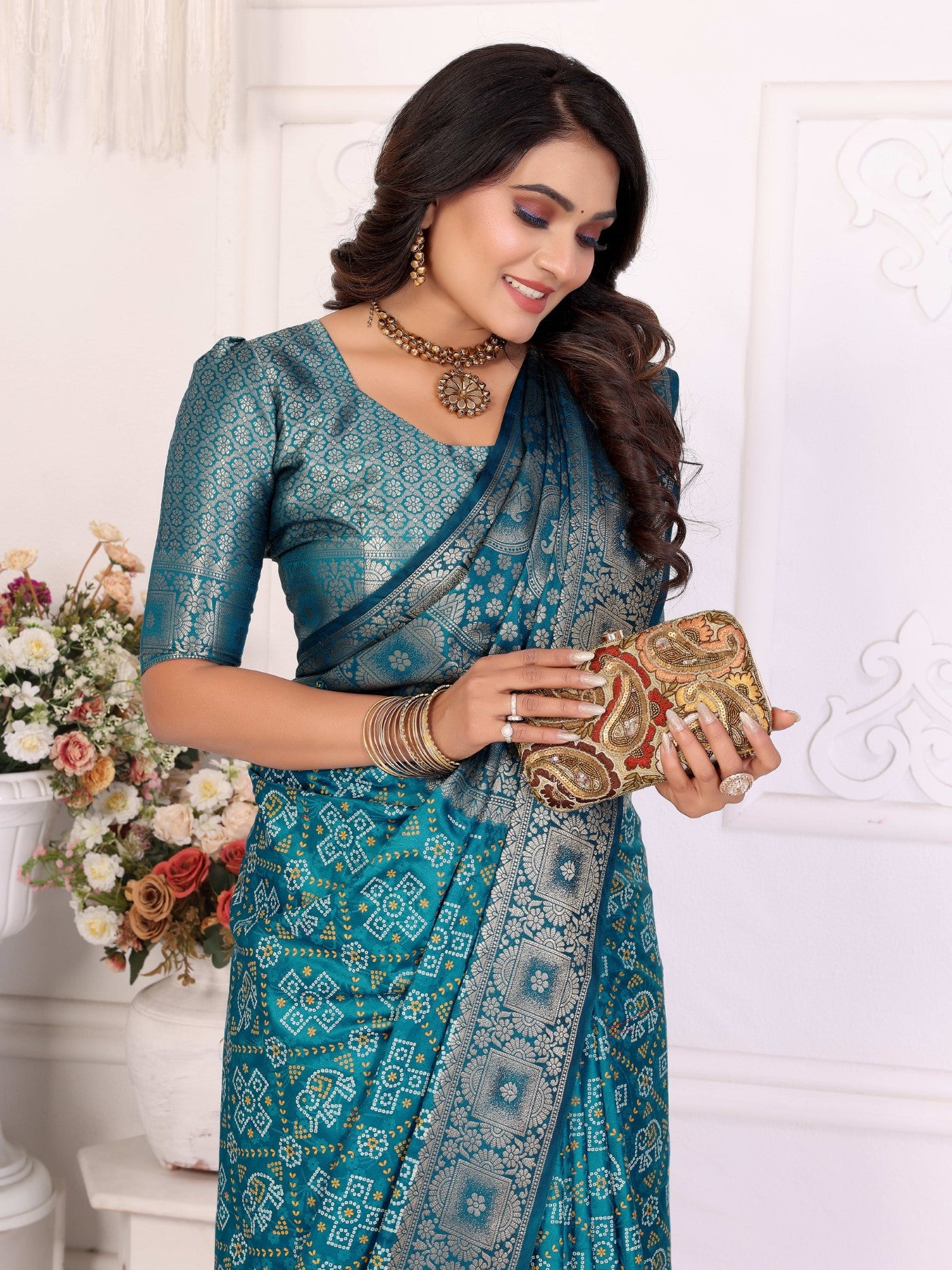 Aqua Soft Satin Silk Saree With Designer Allover Zari Weaving