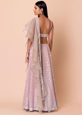 Astonishing Pink Embroidered Georgette Party Wear Lehenga Choli