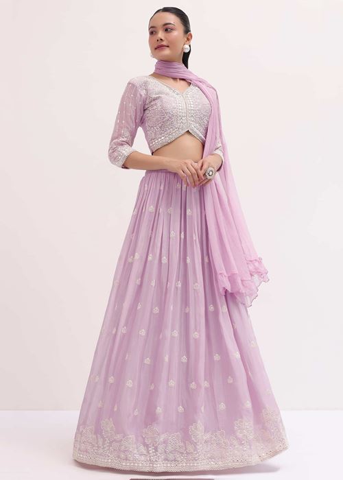 Attractive Pink Thread Embroidered Georgette Event Wear Lehenga Choli