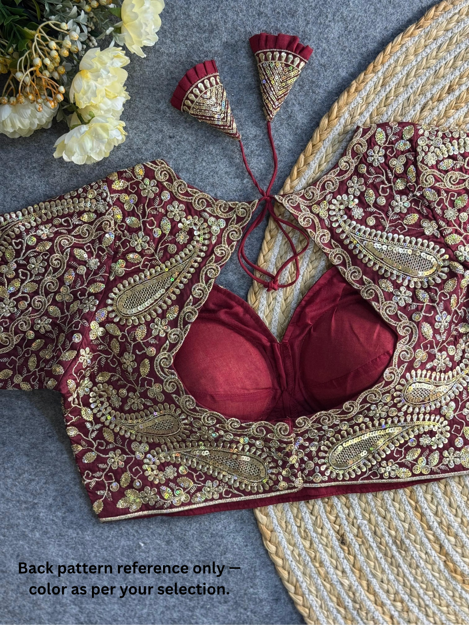 Black Bridal Blouse with Deep V-Neck & Heavy Paisley Embroidery