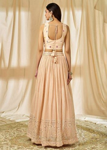 Beautiful Peach Thread Embroidered Georgette Wedding Lehenga Choli