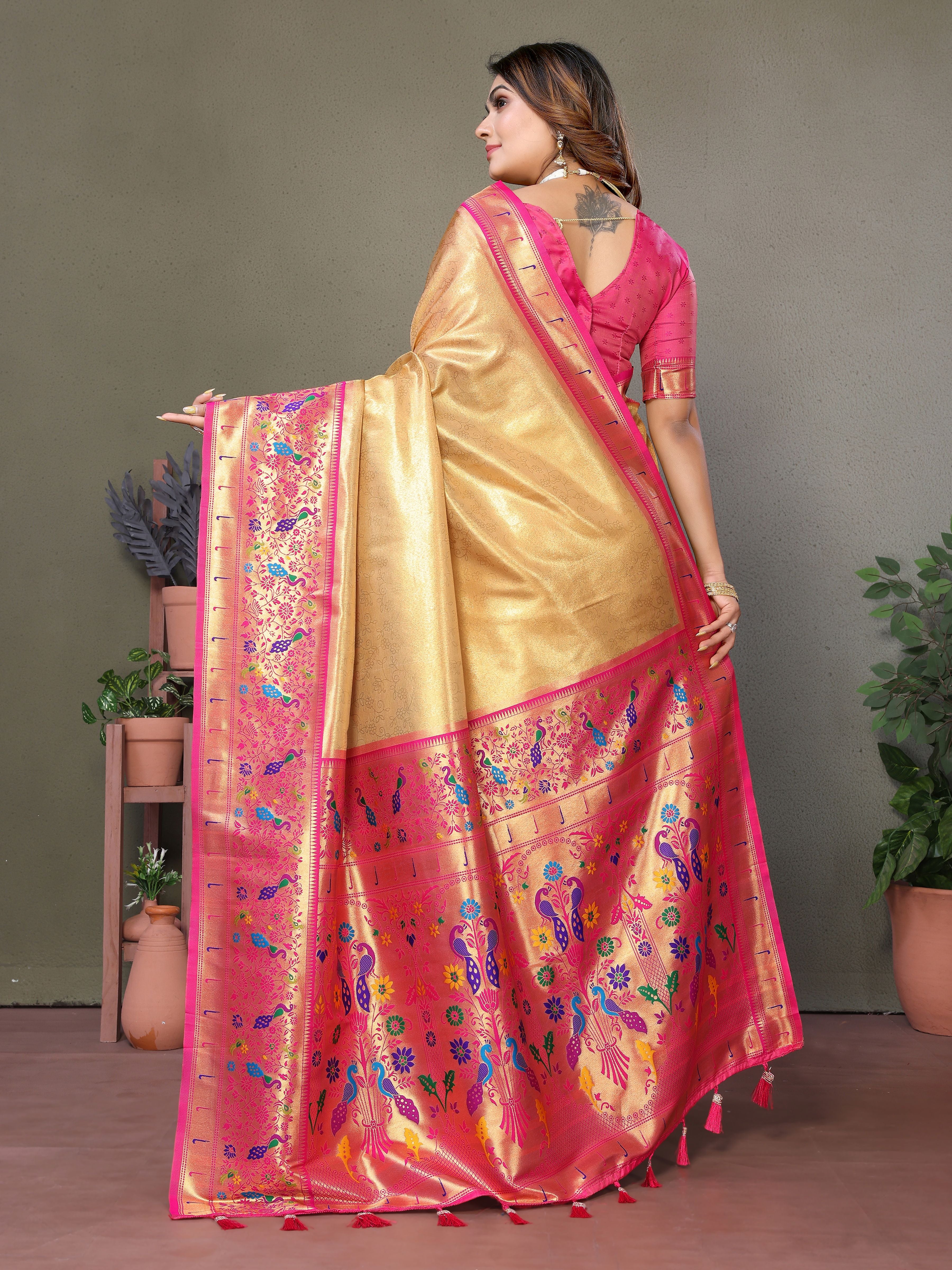 Beautiful Yellow Banarasi Tissue Silk Partywear Saree