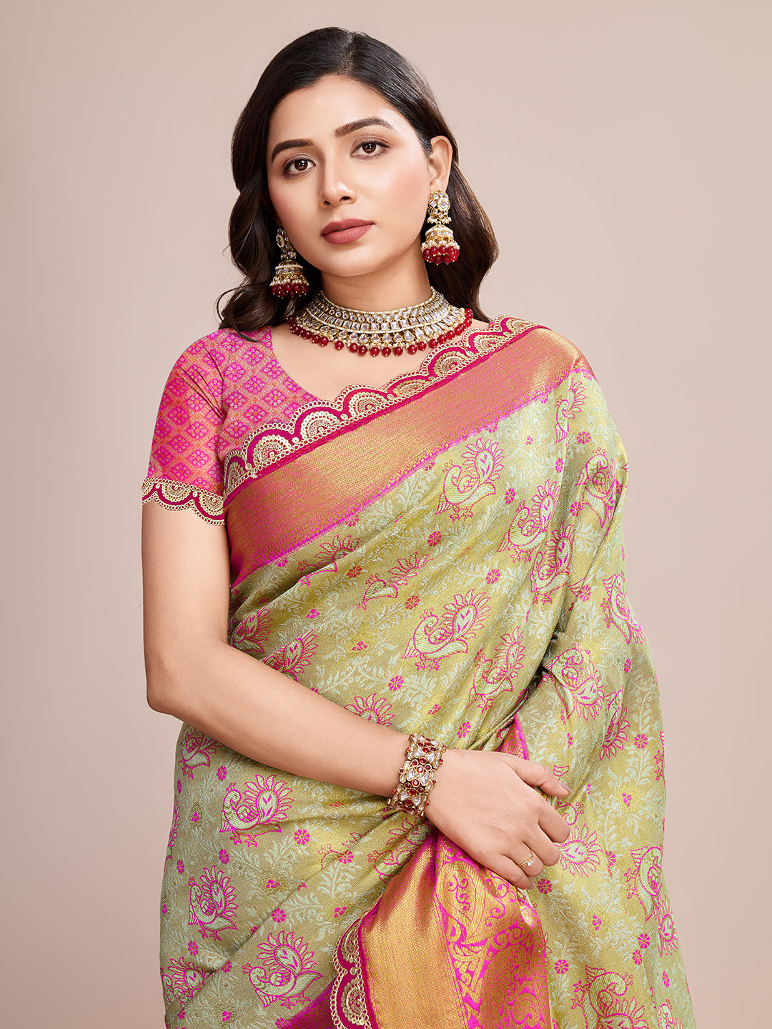 Beige Beautiful Soft Silk Woven Jari Designer Saree