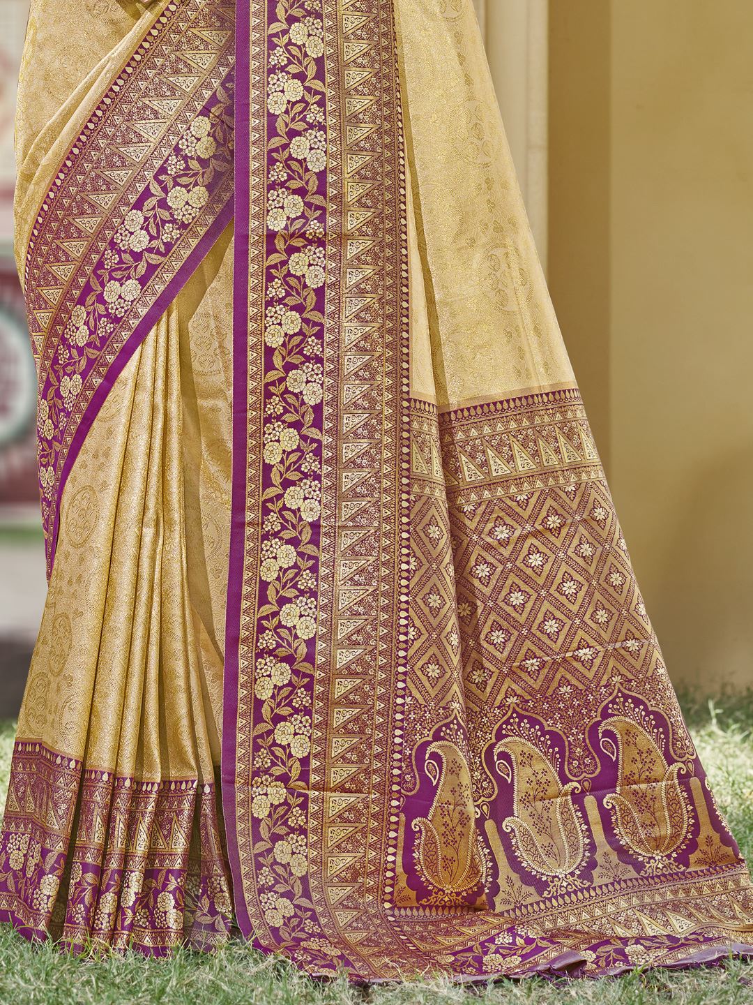 Beige Color Banarasi Silk Festive Wear Weaving Saree